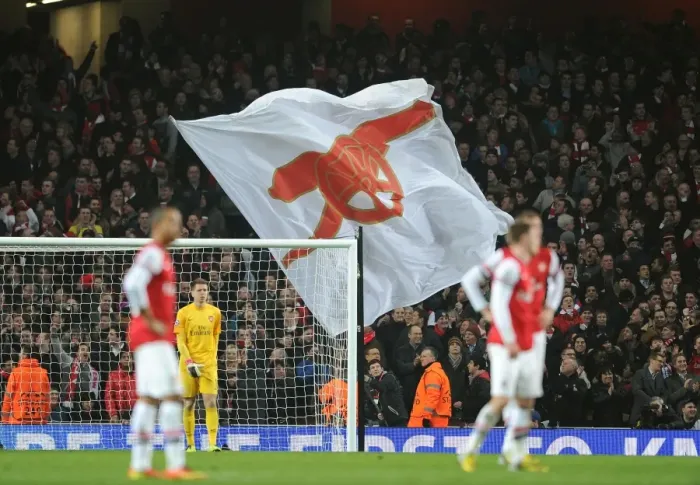 Framed Print : Flags waved in the stadium. Arsenal 1: 3 Bayern Munich. UEFA Champions League. Round of 16, 1st Leg