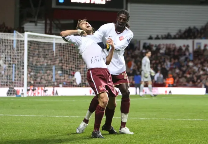 Framed Print : Flamini and Adebayor: Celebrating Arsenal's First Goal Against Aston Villa (1:2), 2007 Framed Print : Flamini and Adebayor: Celebrating Arsenal's First Goal Against Aston Villa (1:2), 2007