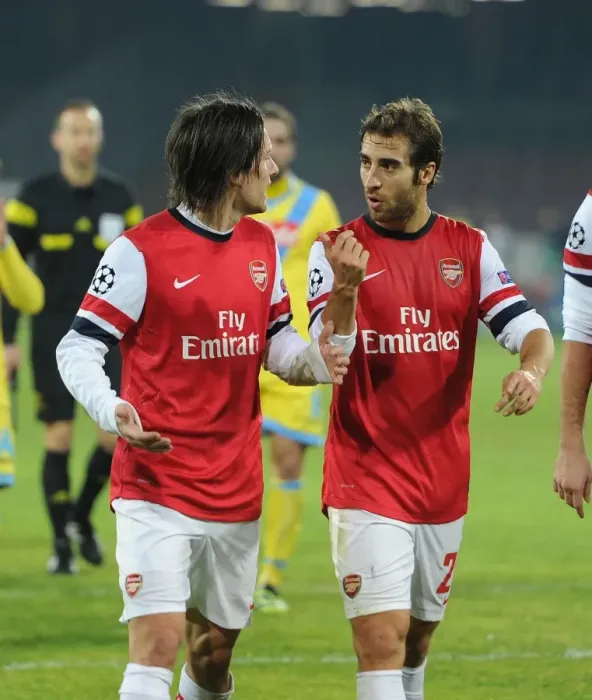 Framed Print : Flamini and Rosicky: A Chat at Half-Time - Napoli vs. Arsenal, UEFA Champions League (2013-14)