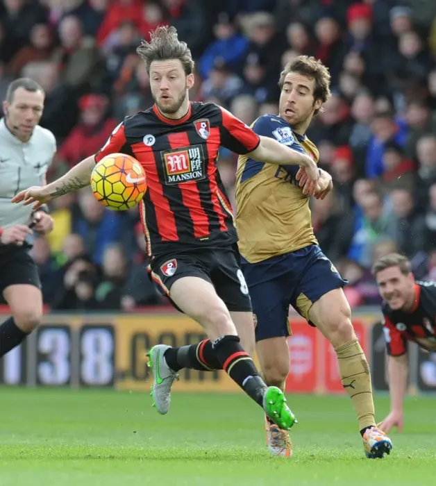 Framed Print : Flamini vs. Arter: An Intense Battle in the Premier League - Arsenal vs. Bournemouth
