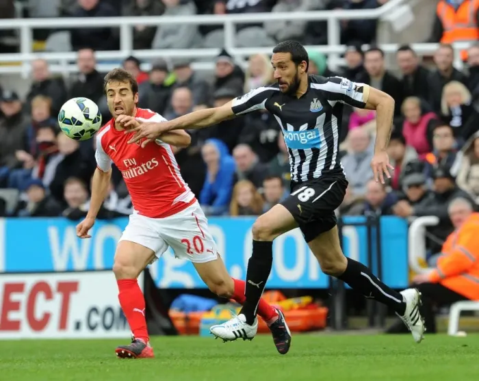 Framed Print : Flamini vs. Gutierrez: Intense Battle in Newcastle United vs. Arsenal Premier League Clash Framed Print : Flamini vs. Gutierrez: Intense Battle in Newcastle United vs. Arsenal Premier League Clash