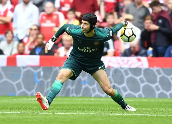 Framed Print : Focused Cech: Arsenal's Goalkeeper in FA Community Shield Clash Against Chelsea (2017-18)