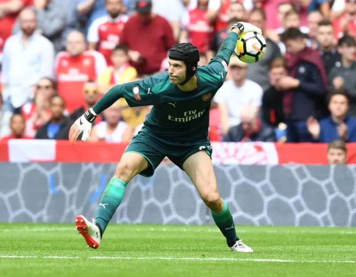 Framed Print : Focused Cech: Arsenal's Goalkeeper in FA Community Shield Showdown Against Chelsea (2017-18)