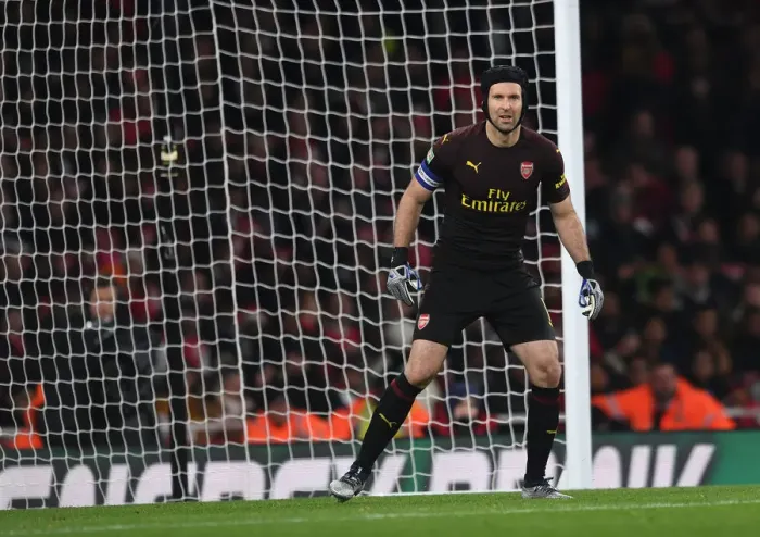 Framed Print : Focused Cech Stands Firm: Arsenal's Unyielding Guardian in Carabao Cup Clash vs. Blackpool