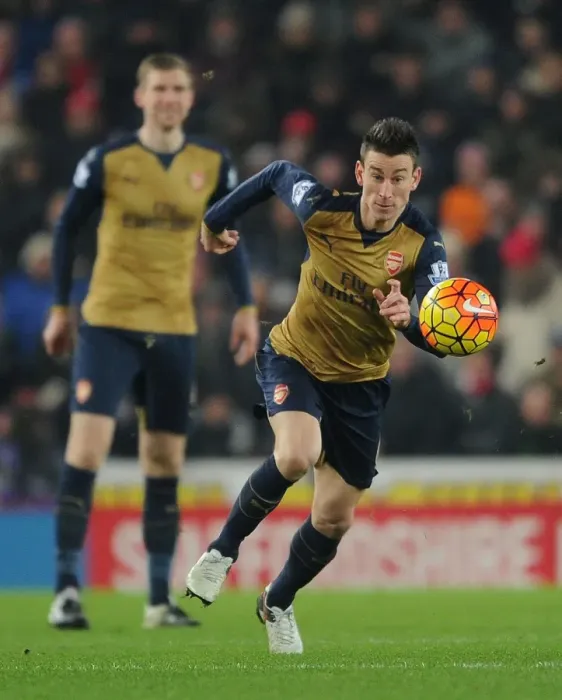 Framed Print : Focused Koscielny: Arsenal Star at the Heart of Stoke Clash (2015-16)
