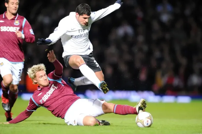 Framed Print : Fran Merida Scores Against Radoslav Kovac as Arsenal Advance in FA Cup