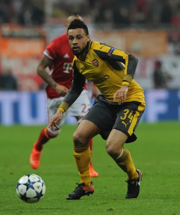 Framed Print : Francis Coquelin (Arsenal). Bayern Munich 5: 1 Arsenal. UEFA Champions League. Round of 16 Framed Print : Francis Coquelin (Arsenal). Bayern Munich 5: 1 Arsenal. UEFA Champions League. Round of 16