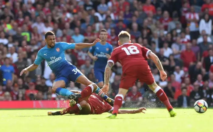 Framed Print : Francis Coquelin (Arsenal) Emre Can (Liverpool). Liverpool 4: 0 Arsenal. Premier League