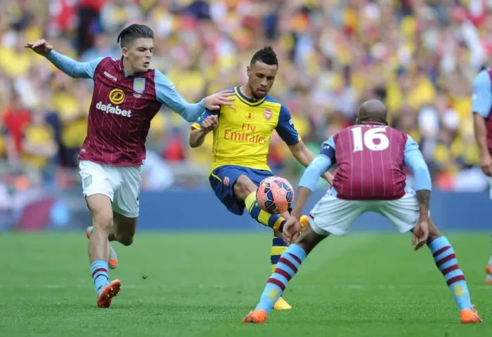 Framed Print : Francis Coquelin (Arsenal) Jack Grealish and Fabian Delph (Villa). Arsenal 4: 0 Aston Villa Framed Print : Francis Coquelin (Arsenal) Jack Grealish and Fabian Delph (Villa). Arsenal 4: 0 Aston Villa