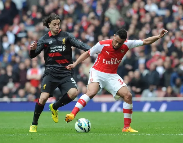Framed Print : Francis Coquelin (Arsenal) Lazar Markovic (Liverpool). Arsenal 4: 1 Liverpool. Barclays Framed Print : Francis Coquelin (Arsenal) Lazar Markovic (Liverpool). Arsenal 4: 1 Liverpool. Barclays