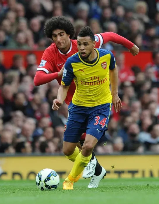 Framed Print : Francis Coquelin (Arsenal) Marouane Fellaini (Man Utd). Manchester United 1: 1 Arsenal Framed Print : Francis Coquelin (Arsenal) Marouane Fellaini (Man Utd). Manchester United 1: 1 Arsenal
