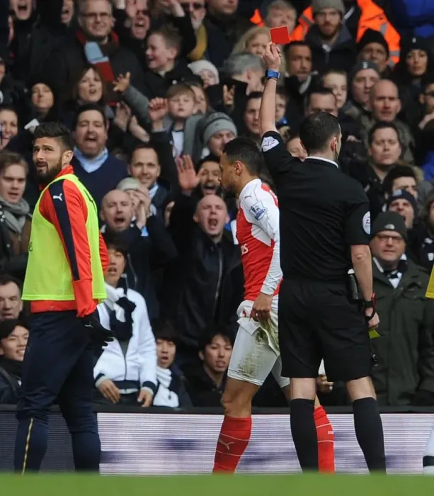 Framed Print : Francis Coquelin (Arsenal) is shown the red card Framed Print : Francis Coquelin (Arsenal) is shown the red card