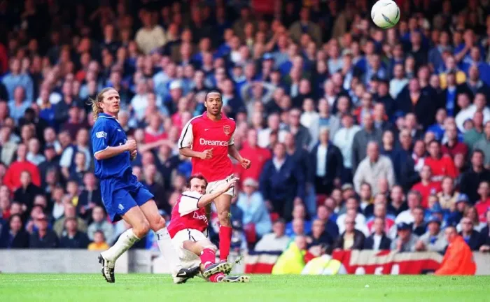Framed Print : Fredrik Ljungberg Scores the Second Goal: Arsenal's 2-0 Lead over Chelsea in the FA Cup Final at Millennium Stadium, Cardiff, Wales (April 5, 2002)