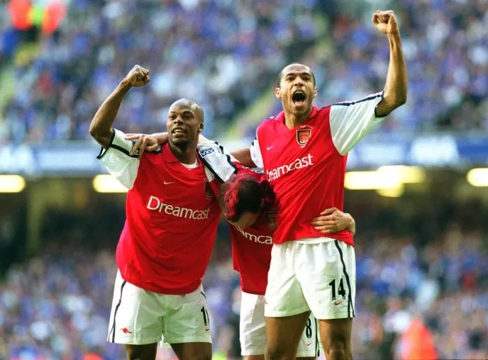 Framed Print : Fredrik Ljungberg and Thierry Henry Celebrate Arsenal's 2-0 Goal Against Chelsea in the 2002 FA Cup Final