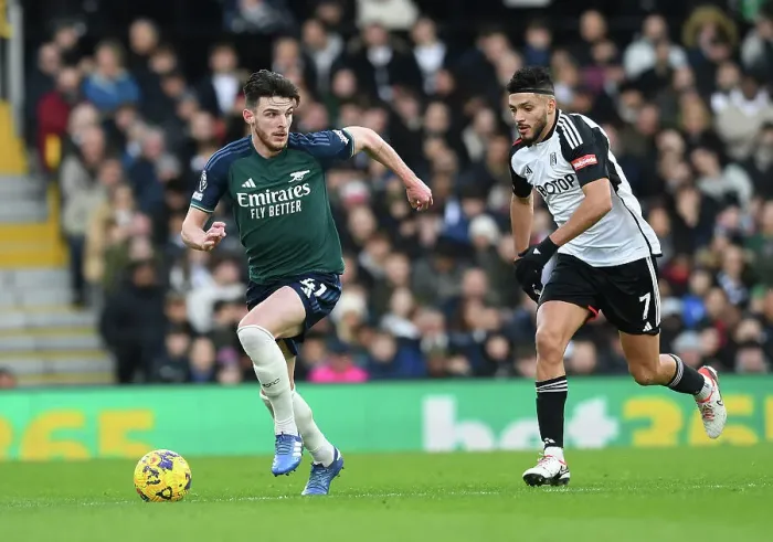 Framed Print : Fulham vs Arsenal: Declan Rice Clashes with Raul Jimenez in Premier League Showdown (2023-24) Framed Print : Fulham vs Arsenal: Declan Rice Clashes with Raul Jimenez in Premier League Showdown (2023-24)