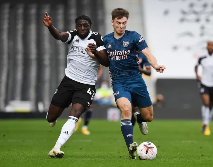 Framed Print : Fulham vs Arsenal: Tierney Tangles with Kamara in Premier League Clash