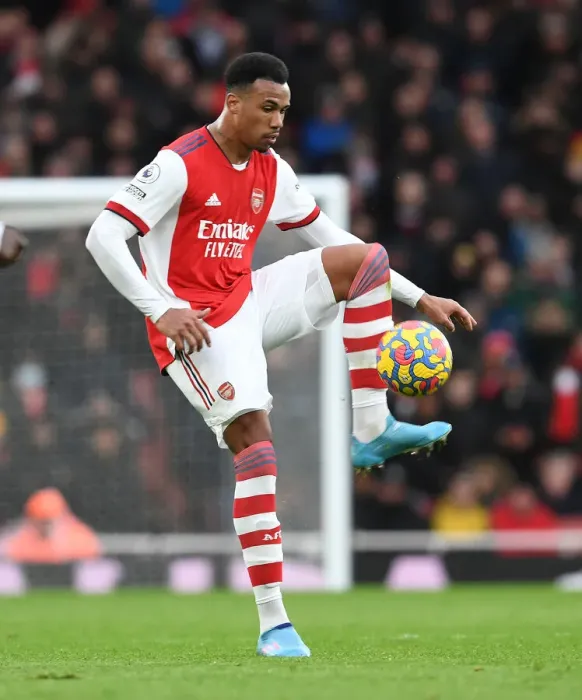 Framed Print : Gabriel in Action: Arsenal vs. Brentford, Premier League 2021-22