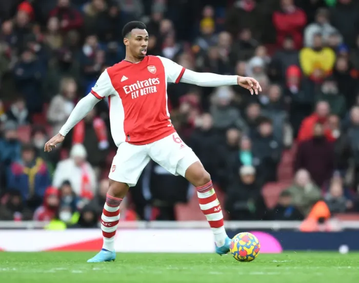 Framed Print : Gabriel in Action: Arsenal vs. Brentford, Premier League 2021-22