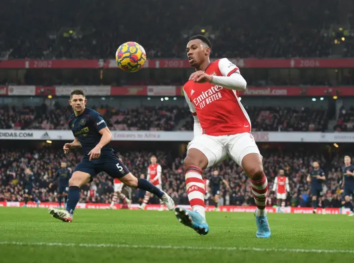Framed Print : Gabriel in Action: Arsenal vs Burnley, Premier League 2021-22