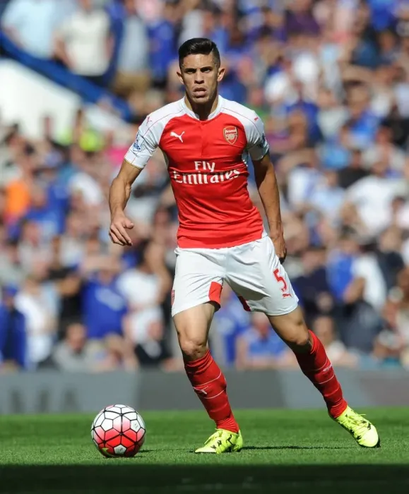Framed Print : Gabriel in Action: Chelsea vs Arsenal, Premier League 2015-16