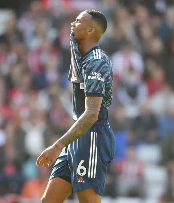 Framed Print : Gabriel of Arsenal in Action against Southampton, Premier League 2021-22