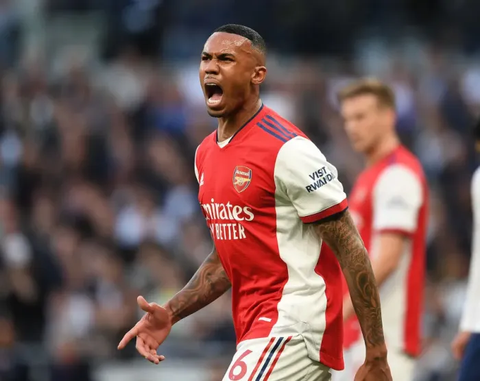 Framed Print : Gabriel of Arsenal in Action Against Tottenham Hotspur - Premier League 2021-22