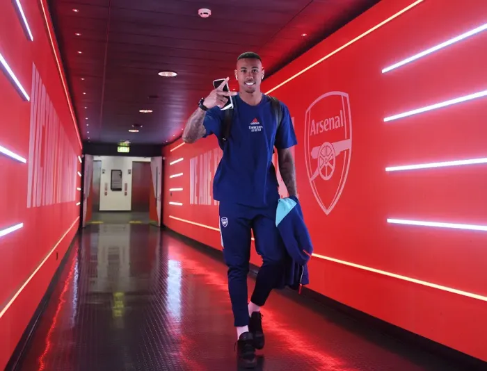 Framed Print : Gabriel of Arsenal: Focused and Ready for Arsenal vs Leeds United, Premier League 2021-2022