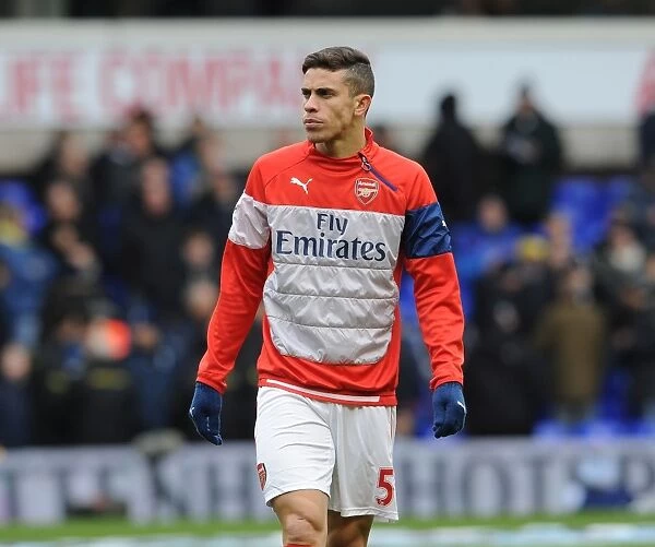 Gabriel of Arsenal Warming Up: Tottenham vs Arsenal, Premier League 2014-15