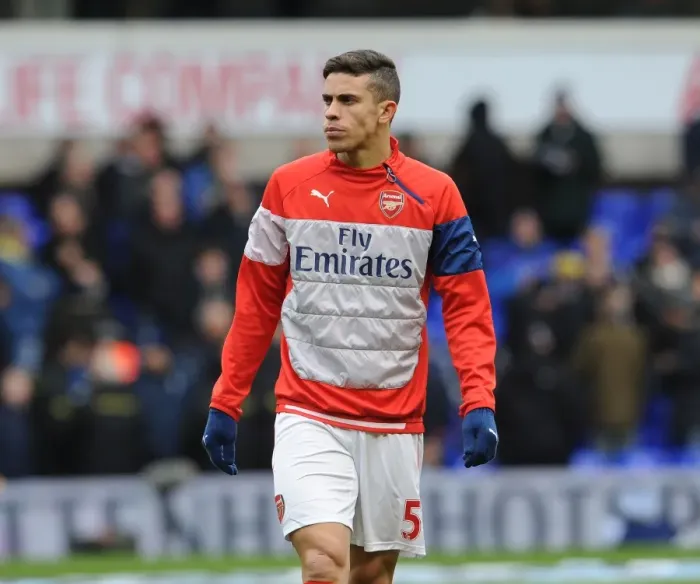 Framed Print : Gabriel of Arsenal Warming Up: Tottenham vs Arsenal, Premier League 2014-15