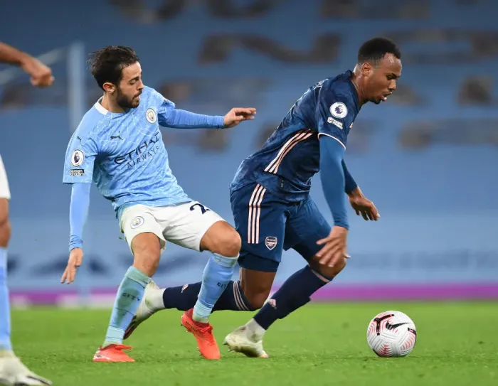 Framed Print : Gabriel Breaks Past Bernardo Silva: Manchester City vs. Arsenal, Premier League 2020-21 Framed Print : Gabriel Breaks Past Bernardo Silva: Manchester City vs. Arsenal, Premier League 2020-21