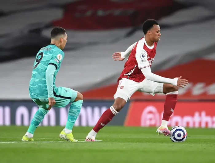 Framed Print : Gabriel Breaks Past Firmino: Arsenal vs. Liverpool, 2021-22 Premier League, Emirates Stadium Framed Print : Gabriel Breaks Past Firmino: Arsenal vs. Liverpool, 2021-22 Premier League, Emirates Stadium