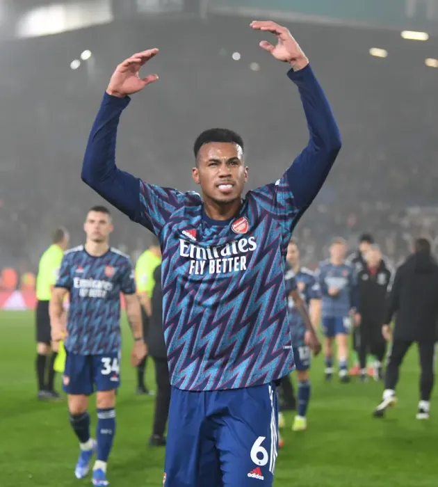 Framed Print : Gabriel Celebrates with Arsenal Fans: Leeds United vs Arsenal, Premier League 2021-22 Framed Print : Gabriel Celebrates with Arsenal Fans: Leeds United vs Arsenal, Premier League 2021-22