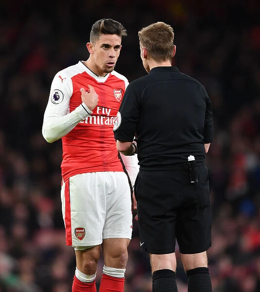 Gabriel Confronts Referee Jones during Arsenal vs. Leicester City Premier League Clash