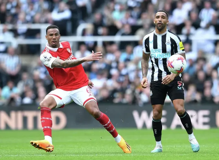 Framed Print : Gabriel Faces Pressure: Newcastle vs. Arsenal, Premier League 2022-23