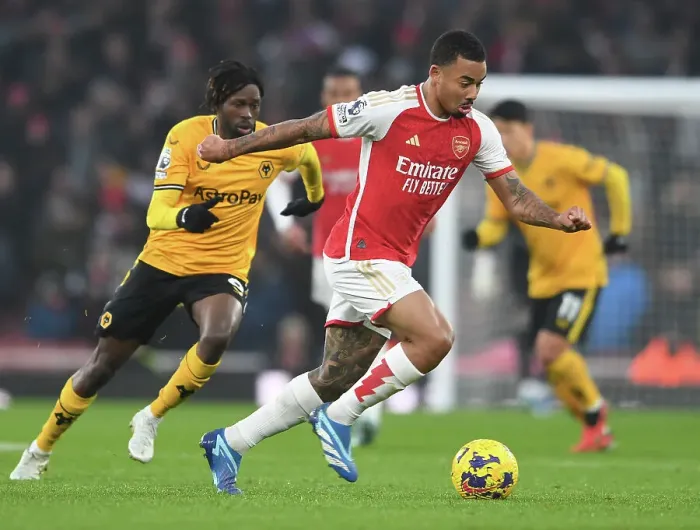 Framed Print : Gabriel Jesus in Action: Arsenal vs. Wolverhampton Wanderers, Premier League 2023-24
