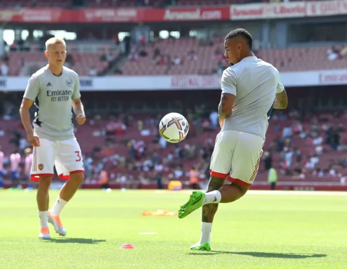 Framed Print : Gabriel Jesus: Arsenal Forward's Intense Warm-Up Ahead of Arsenal vs. Leicester City (2022-23)