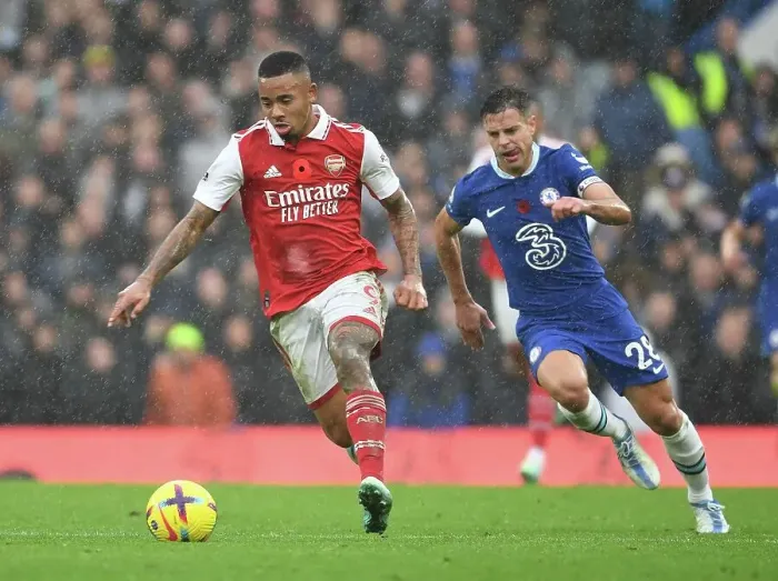 Framed Print : Gabriel Jesus Breaks Past Azpilicueta: Chelsea vs. Arsenal, Premier League 2022-23