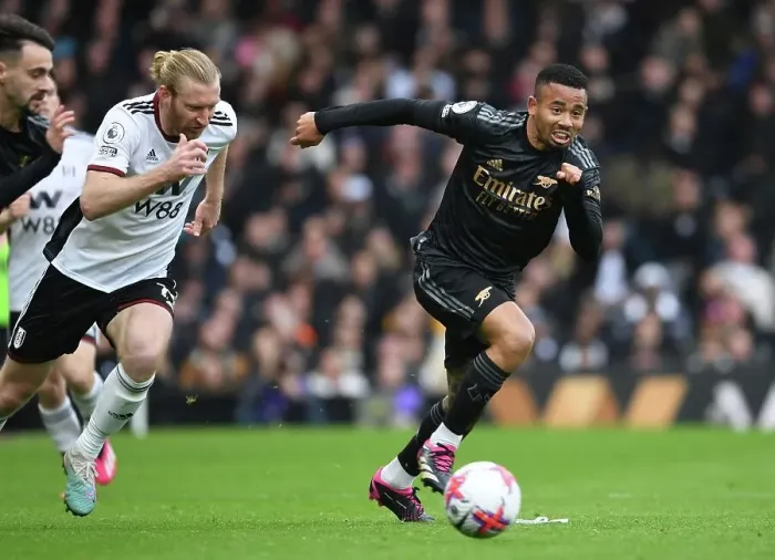 Framed Print : Gabriel Jesus Dashes Past Fulham's Tim Ream: Arsenal vs Fulham, Premier League 2022-23 Framed Print : Gabriel Jesus Dashes Past Fulham's Tim Ream: Arsenal vs Fulham, Premier League 2022-23