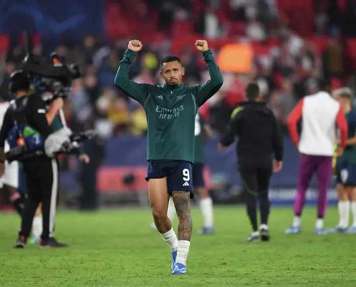 Framed Print : Gabriel Jesus Emotional Reaction: Arsenal's Title Push in Champions League Clash with Sevilla (2023-24) Framed Print : Gabriel Jesus Emotional Reaction: Arsenal's Title Push in Champions League Clash with Sevilla (2023-24)