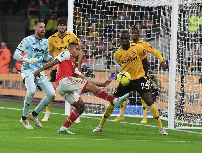 Framed Print : Gabriel Jesus Faces Off Against Wolves Defense in Arsenal's Premier League Clash Framed Print : Gabriel Jesus Faces Off Against Wolves Defense in Arsenal's Premier League Clash