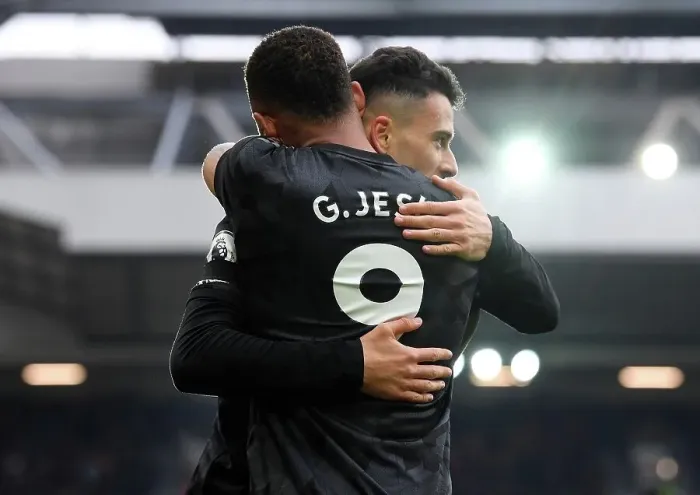 Framed Print : Gabriel Jesus and Gabriel Martinelli Celebrate Arsenal's Second Goal vs. Liverpool (2022-23) Framed Print : Gabriel Jesus and Gabriel Martinelli Celebrate Arsenal's Second Goal vs. Liverpool (2022-23)