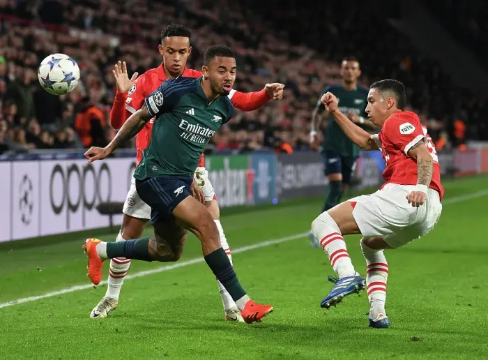 Framed Print : Gabriel Jesus Goes Head-to-Head: Arsenal vs. PSV Eindhoven in Champions League Showdown