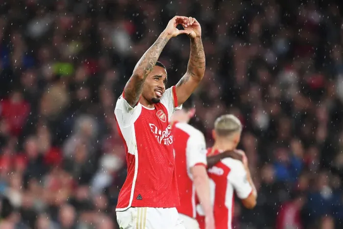Framed Print : Gabriel Jesus Hat-trick: Thrilling Arsenal Debut in Champions League Victory over PSV Eindhoven (2023-24)