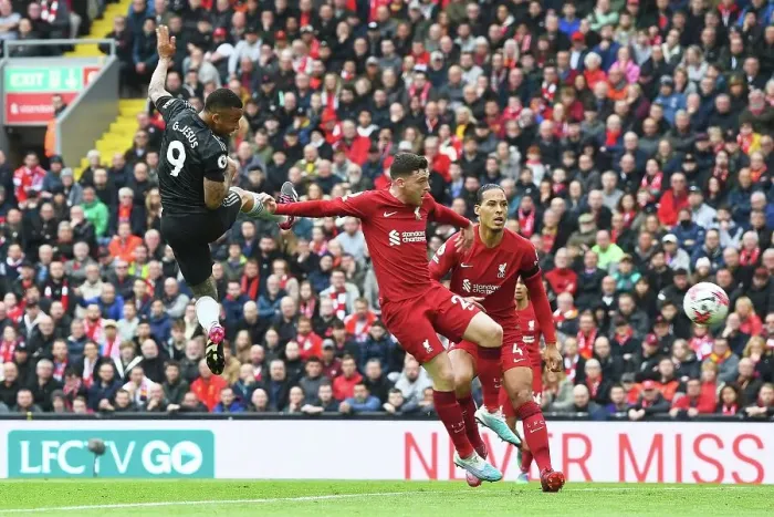 Framed Print : Gabriel Jesus Scores Second Goal for Arsenal Against Liverpool in 2022-23 Premier League Framed Print : Gabriel Jesus Scores Second Goal for Arsenal Against Liverpool in 2022-23 Premier League