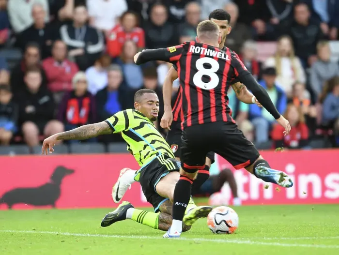 Framed Print : Gabriel Jesus Tackles Joe Rothwell: AFC Bournemouth vs. Arsenal FC, Premier League 2023-24 Framed Print : Gabriel Jesus Tackles Joe Rothwell: AFC Bournemouth vs. Arsenal FC, Premier League 2023-24
