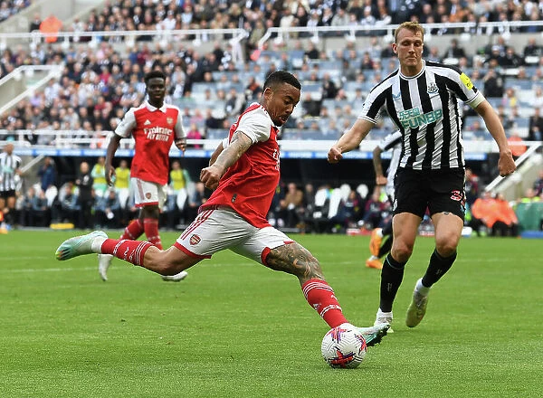 Gabriel Jesus Takes Aim: Intense Shooting Moment from Newcastle United vs. Arsenal FC, Premier League 2022-23