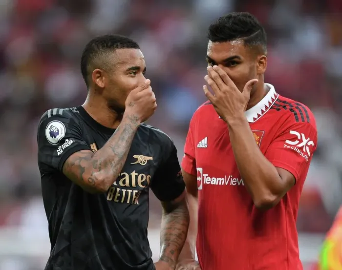 Framed Print : Gabriel Jesus vs Casemiro: Intense Face-Off in Manchester United vs Arsenal Premier League Clash (2022-23)
