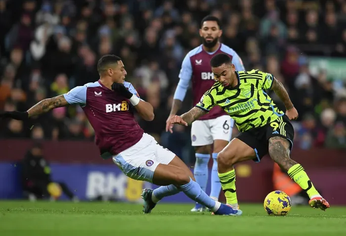 Framed Print : Gabriel Jesus vs Diego Carlos: A Battle at Villa Park - Arsenal vs Aston Villa, Premier League 2023-24 Framed Print : Gabriel Jesus vs Diego Carlos: A Battle at Villa Park - Arsenal vs Aston Villa, Premier League 2023-24