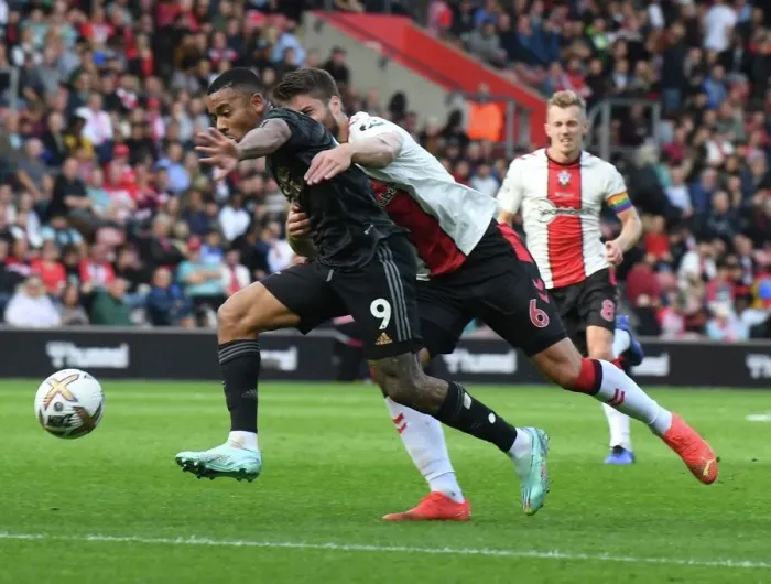 Framed Print : Gabriel Jesus vs Duje Caleta-Car: A Premier League Battle at Southampton