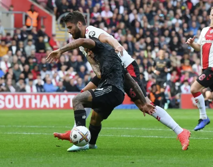 Framed Print : Gabriel Jesus vs Duje Caleta-Car: A Premier League Battle at Southampton